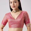 Pastel Pink Embroidered Saree With Unstitched Blouse