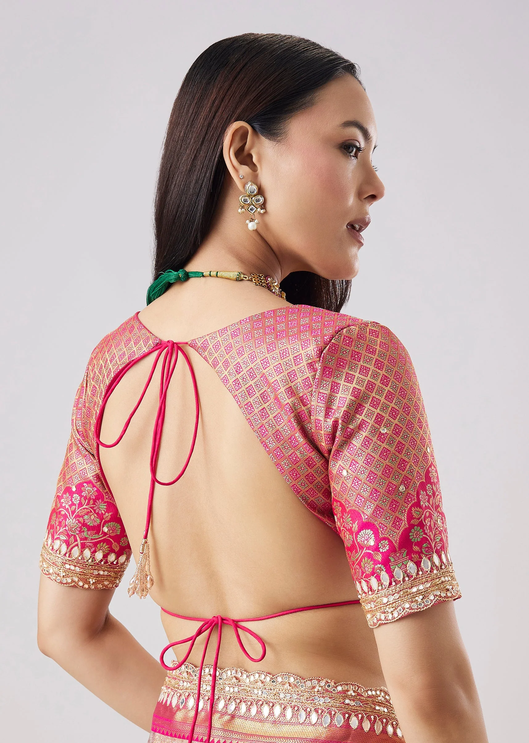 Pastel Pink Embroidered Saree With Unstitched Blouse
