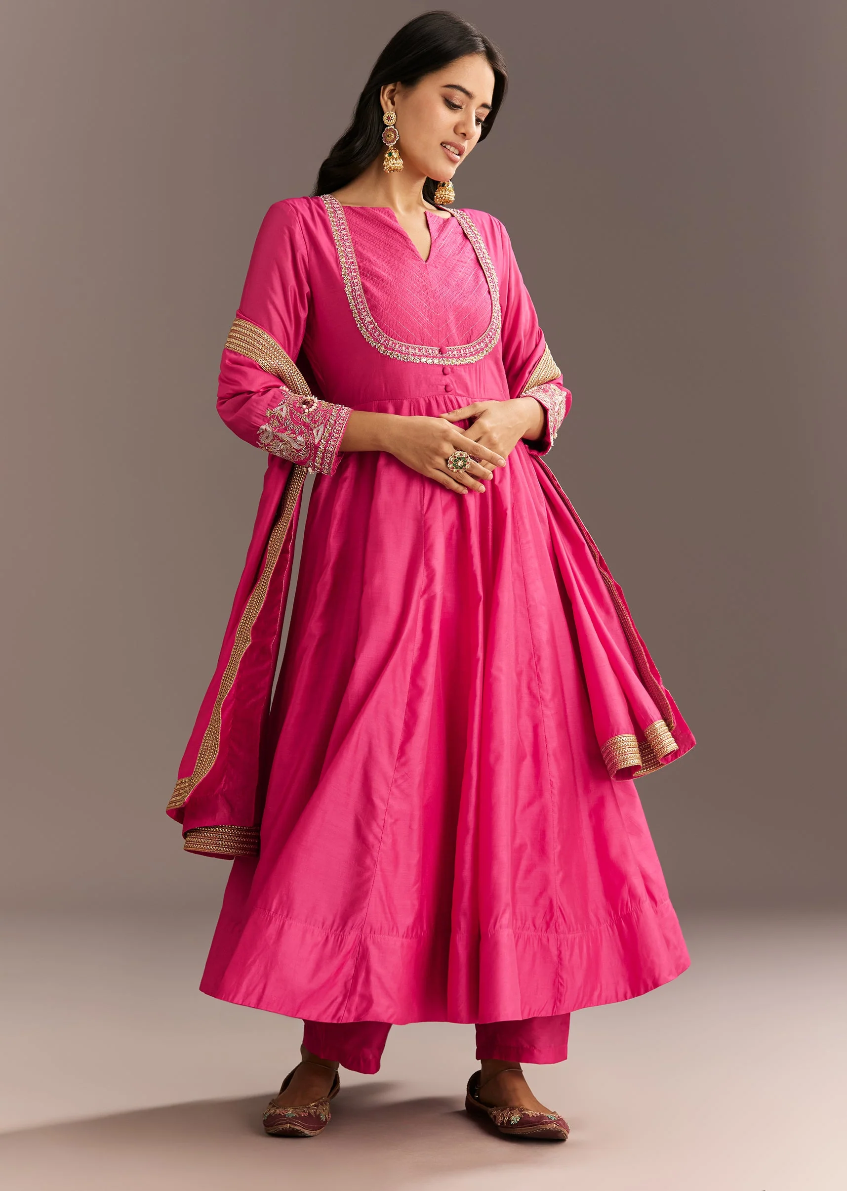 19402-pink-chanderi-anarkali-with-gotta-moti-neckline-and-lace-dupatta-3.webp Pink Chanderi Anarkali With Gotta Moti Neckline And Lace Dupatta