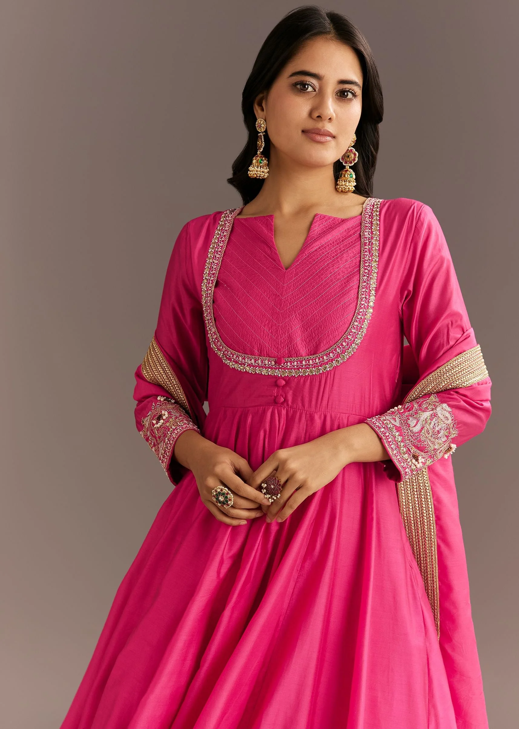 19402-pink-chanderi-anarkali-with-gotta-moti-neckline-and-lace-dupatta-4.webp Pink Chanderi Anarkali With Gotta Moti Neckline And Lace Dupatta