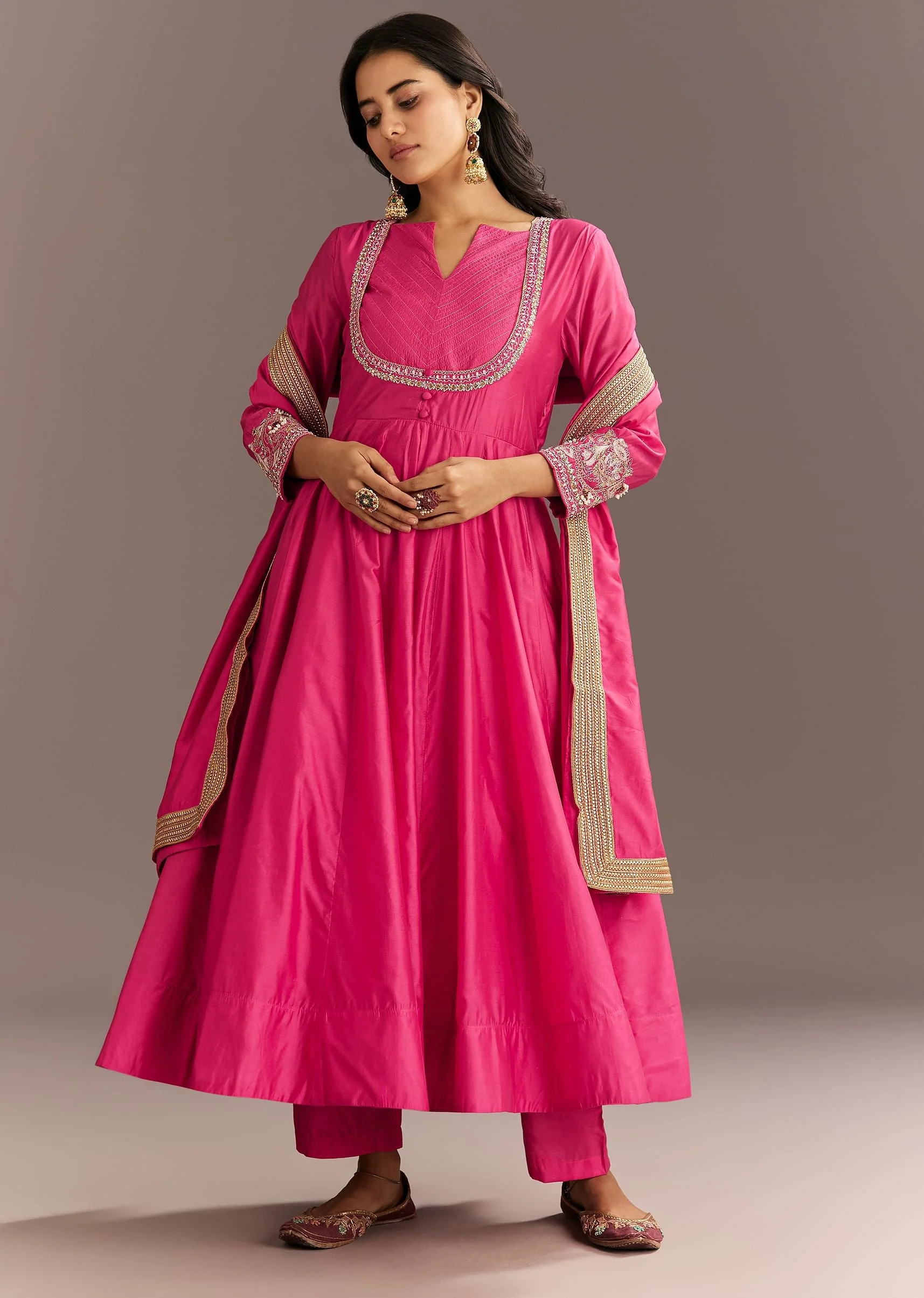 19404-us-2-us-2-variation-1.webp Pink Chanderi Anarkali With Gotta Moti Neckline And Lace Dupatta