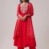 Red Resham Work Silk Anarkali Set