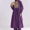 Purple Silk Anarkali Suit With Zari Thread Work