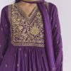 Purple Silk Anarkali Suit With Zari Thread Work