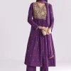 Purple Silk Anarkali Suit With Zari Thread Work
