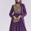 Purple Silk Anarkali Suit With Zari Thread Work
