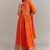 Orange Chinon Leheriya Embroidered Anarkali Set