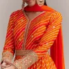 Orange Chinon Leheriya Embroidered Anarkali Set