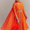 Orange Chinon Leheriya Embroidered Anarkali Set