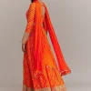 Orange Chinon Leheriya Embroidered Anarkali Set