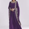 Purple Chinon Anarkali Suit With Cutdana And Sequins Work
