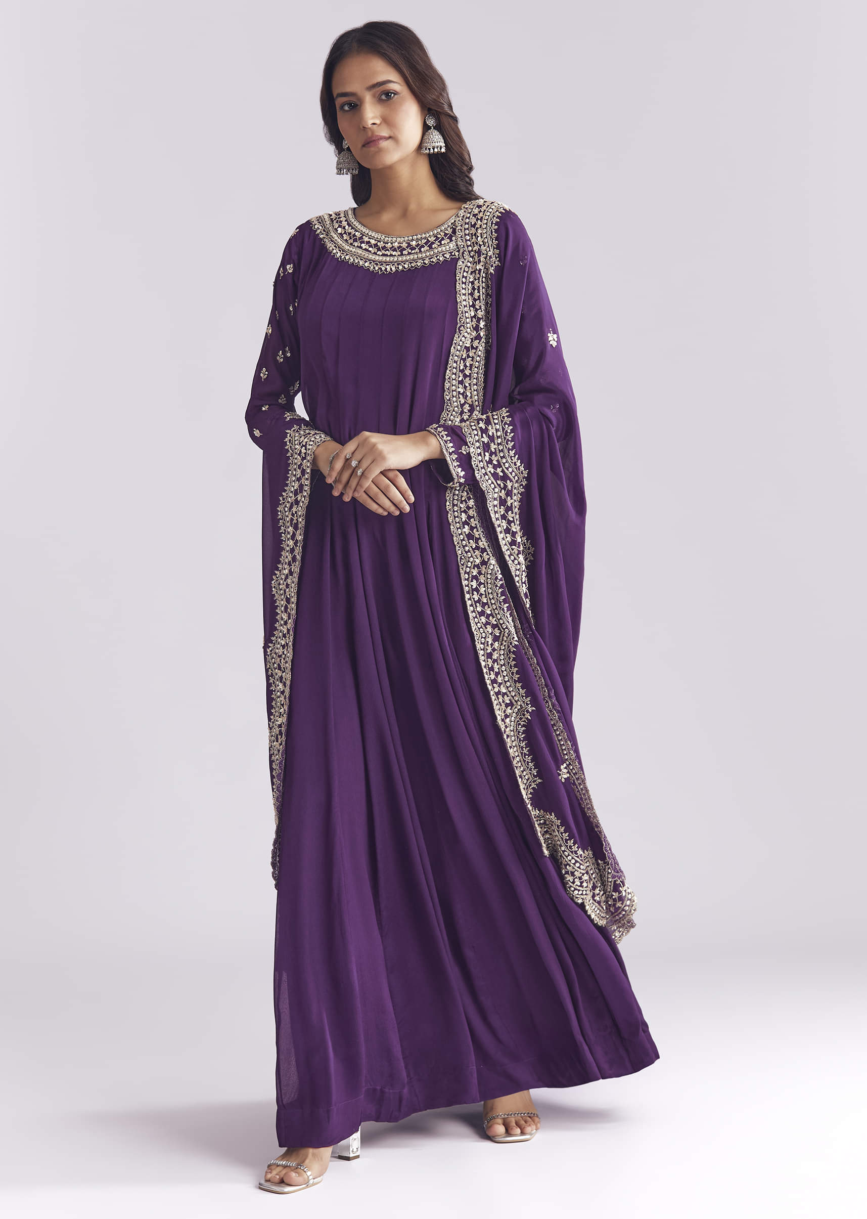 19449-purple-chinon-anarkali-suit-with-cutdana-and-sequins-work-1.jpg Purple Chinon Anarkali Suit With Cutdana And Sequins Work
