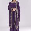 Purple Chinon Anarkali Suit With Cutdana And Sequins Work