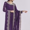 Purple Chinon Anarkali Suit With Cutdana And Sequins Work