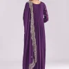 Purple Chinon Anarkali Suit With Cutdana And Sequins Work