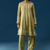 Mehendi Green Pastel Pakistani Style Peplum Anarkali Suit With Thread Work