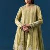 Mehendi Green Pastel Pakistani Style Peplum Anarkali Suit With Thread Work