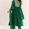 Green Zari Neckline Chinon Anarkali Suit With Dupatta