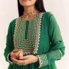 Green Zari Neckline Chinon Anarkali Suit With Dupatta