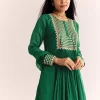 Green Zari Neckline Chinon Anarkali Suit With Dupatta