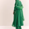 Green Zari Neckline Chinon Anarkali Suit With Dupatta