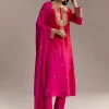 Red Ombre Silk Anarkali Suit With Zari Work