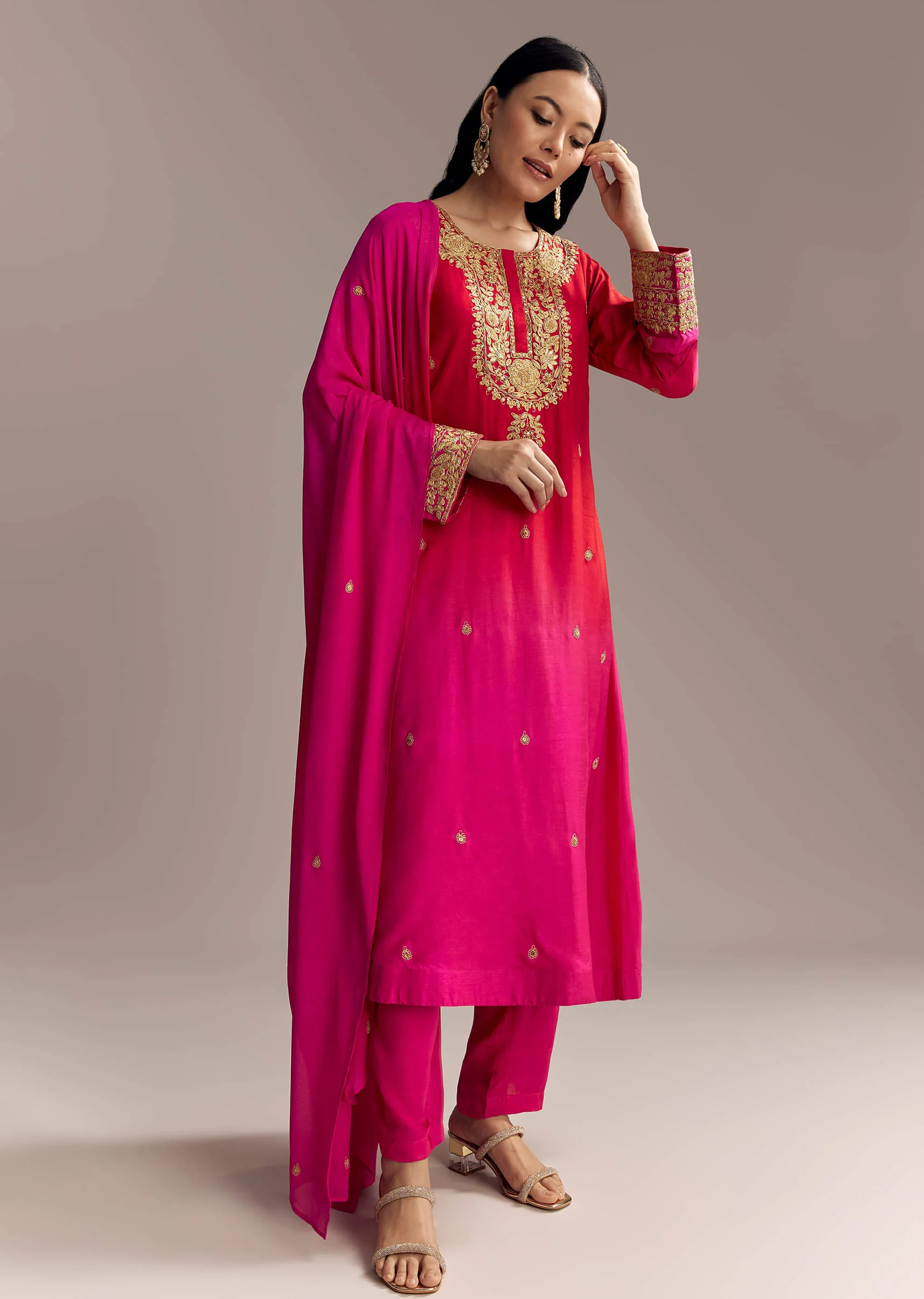 19476-red-ombre-silk-anarkali-suit-with-zari-work-1.webp Red Ombre Silk Anarkali Suit With Zari Work