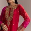 Red Ombre Silk Anarkali Suit With Zari Work