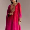 Red Ombre Silk Anarkali Suit With Zari Work