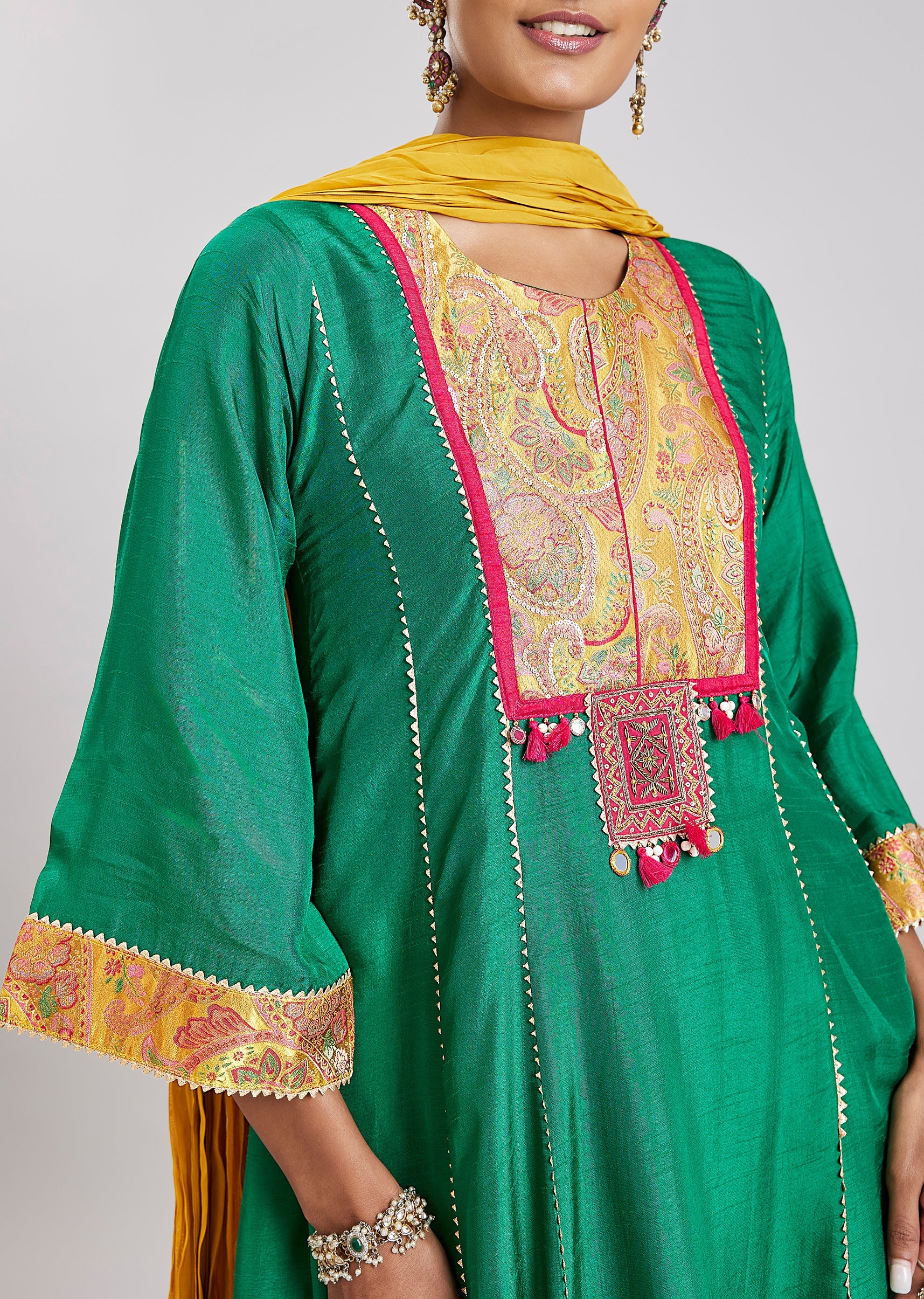 Green Patchwork Anarkali Set