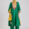 Green Patchwork Anarkali Set