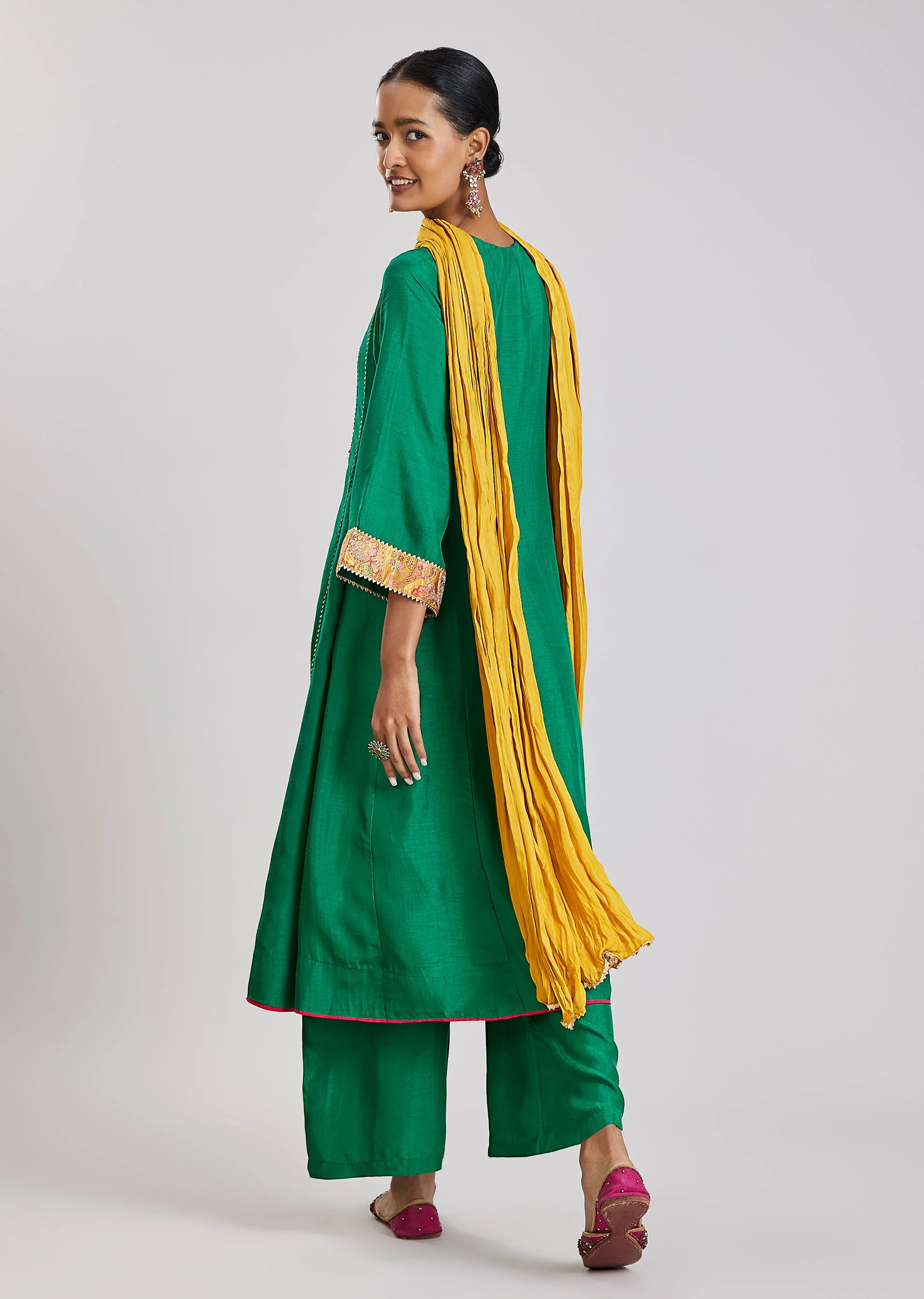 Green Patchwork Anarkali Set