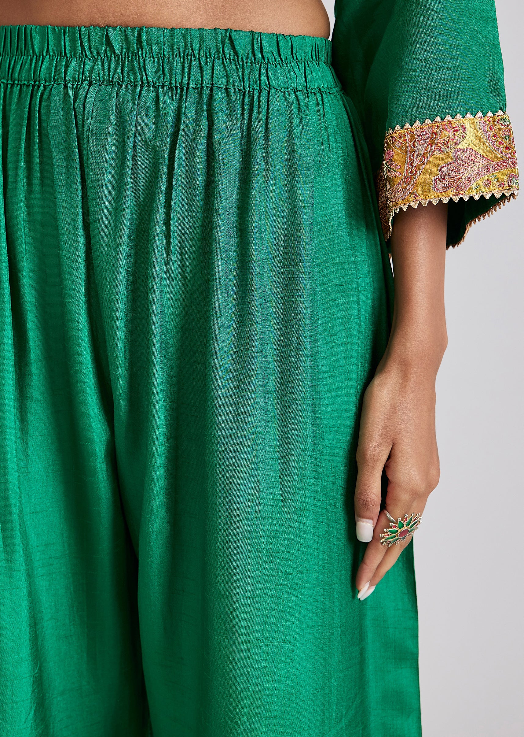 Green Patchwork Anarkali Set