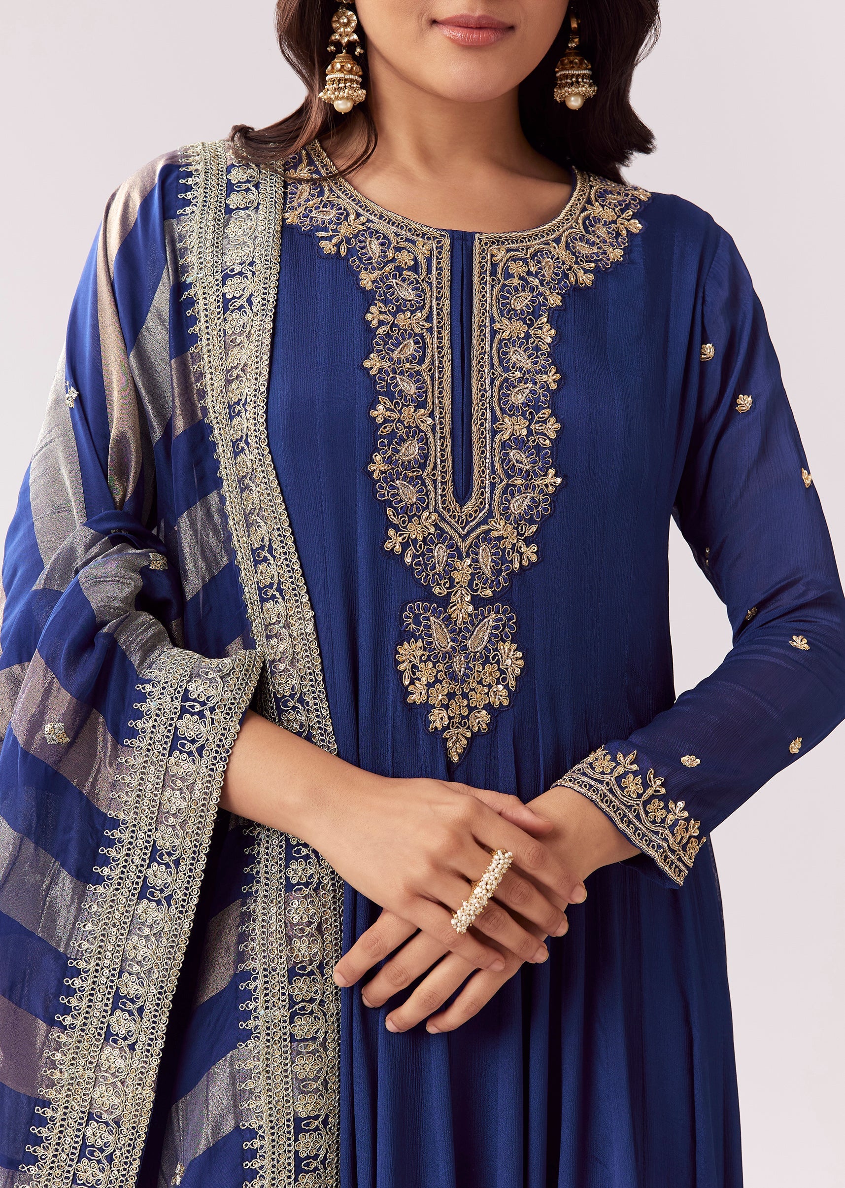 Blue Floor Length Anarkali With Zardozi Sequin Sparkle