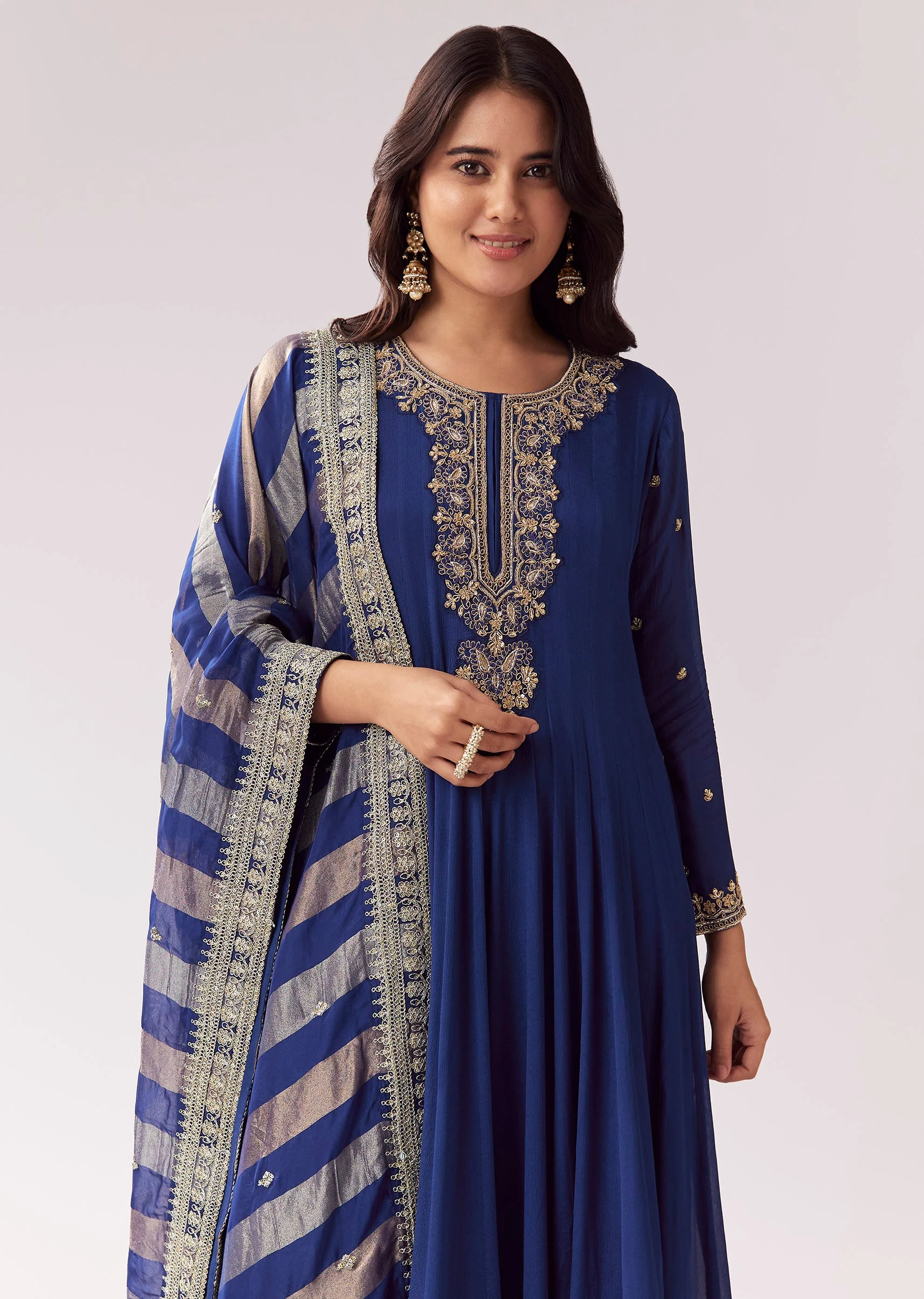 Blue Floor Length Anarkali With Zardozi Sequin Sparkle