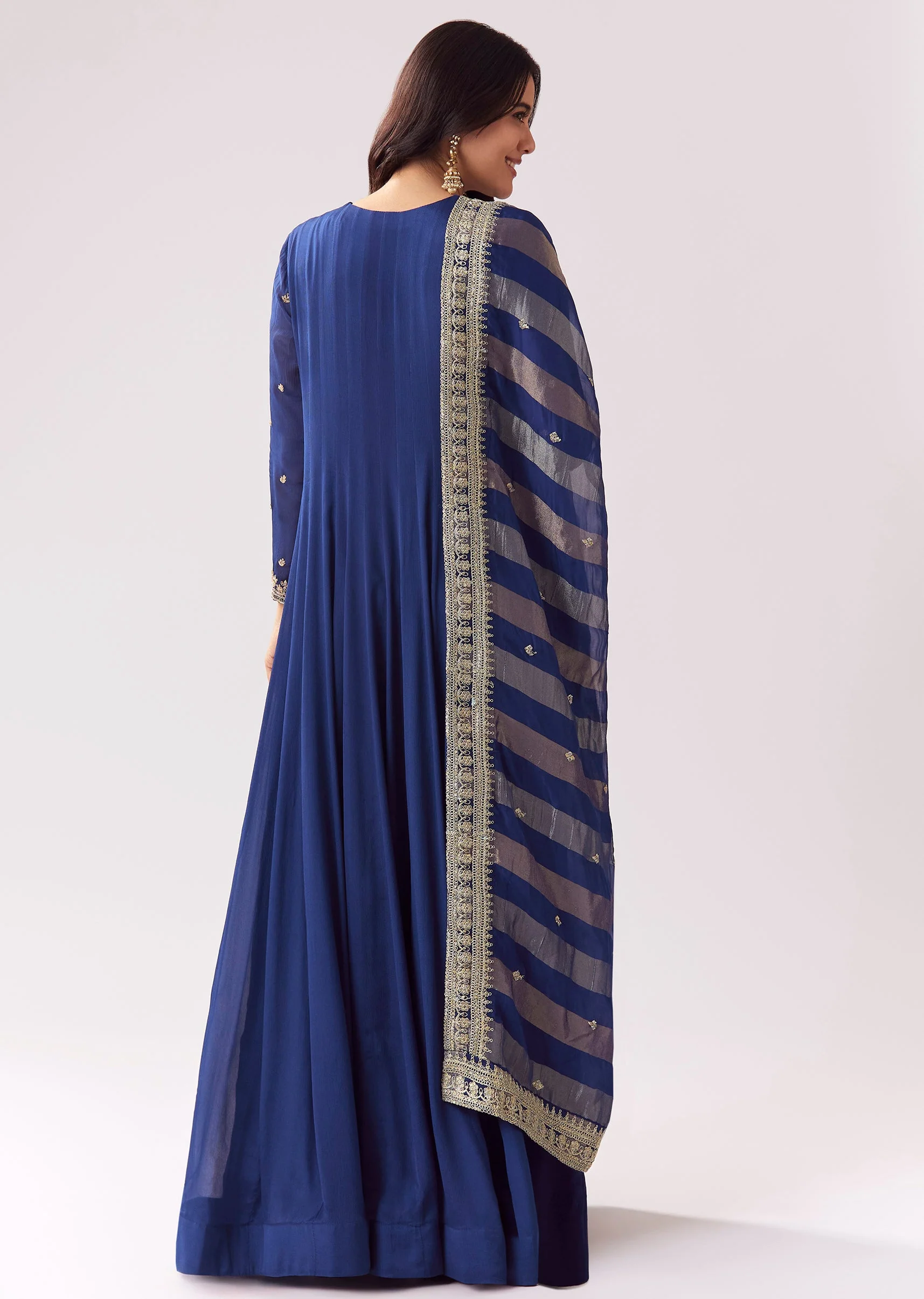 Blue Floor Length Anarkali With Zardozi Sequin Sparkle