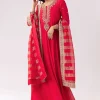 Red Anarkali With Zardozi And Sequins