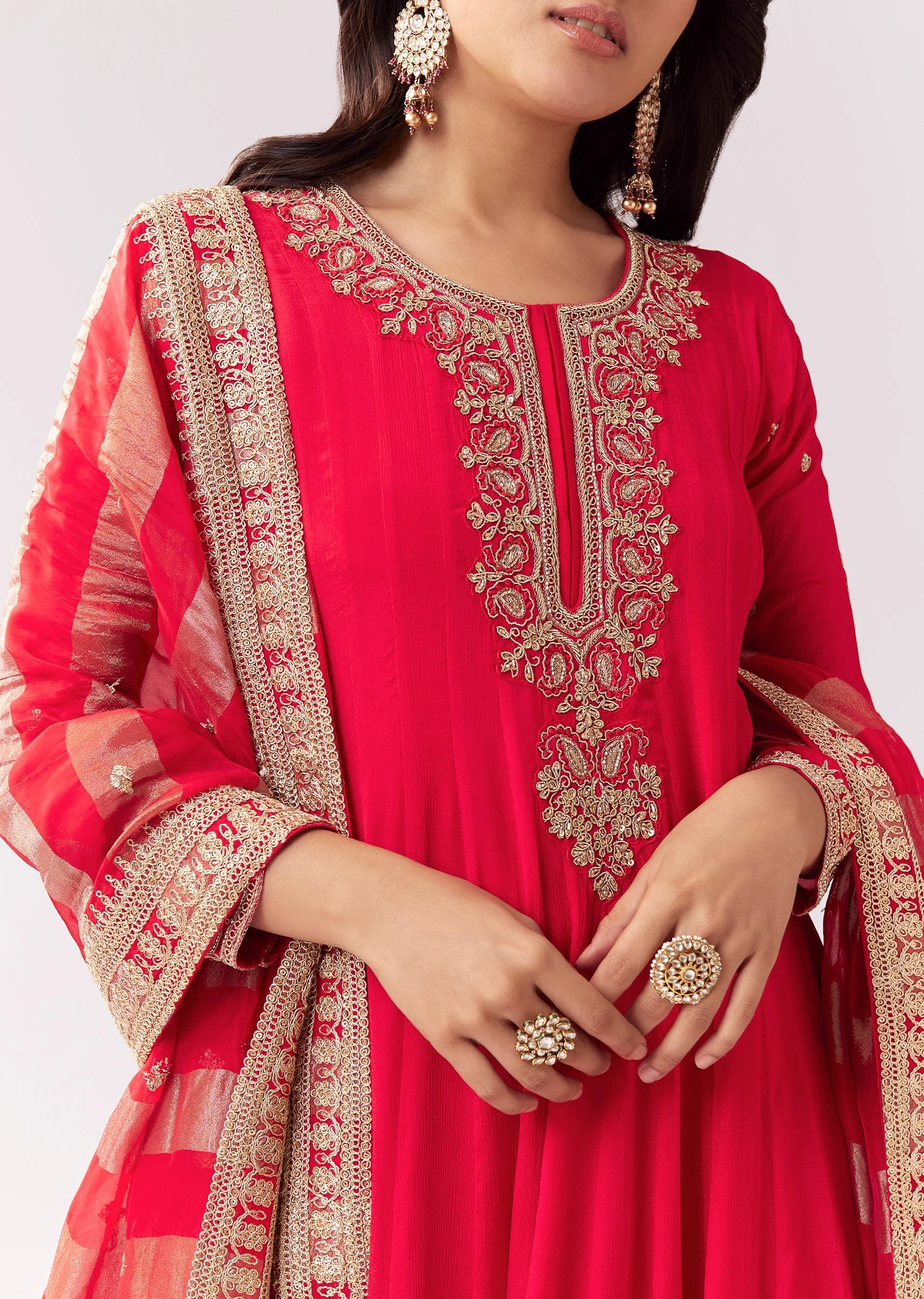 Red Anarkali With Zardozi And Sequins