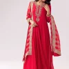 Red Anarkali With Zardozi And Sequins