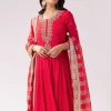 Red Anarkali With Zardozi And Sequins