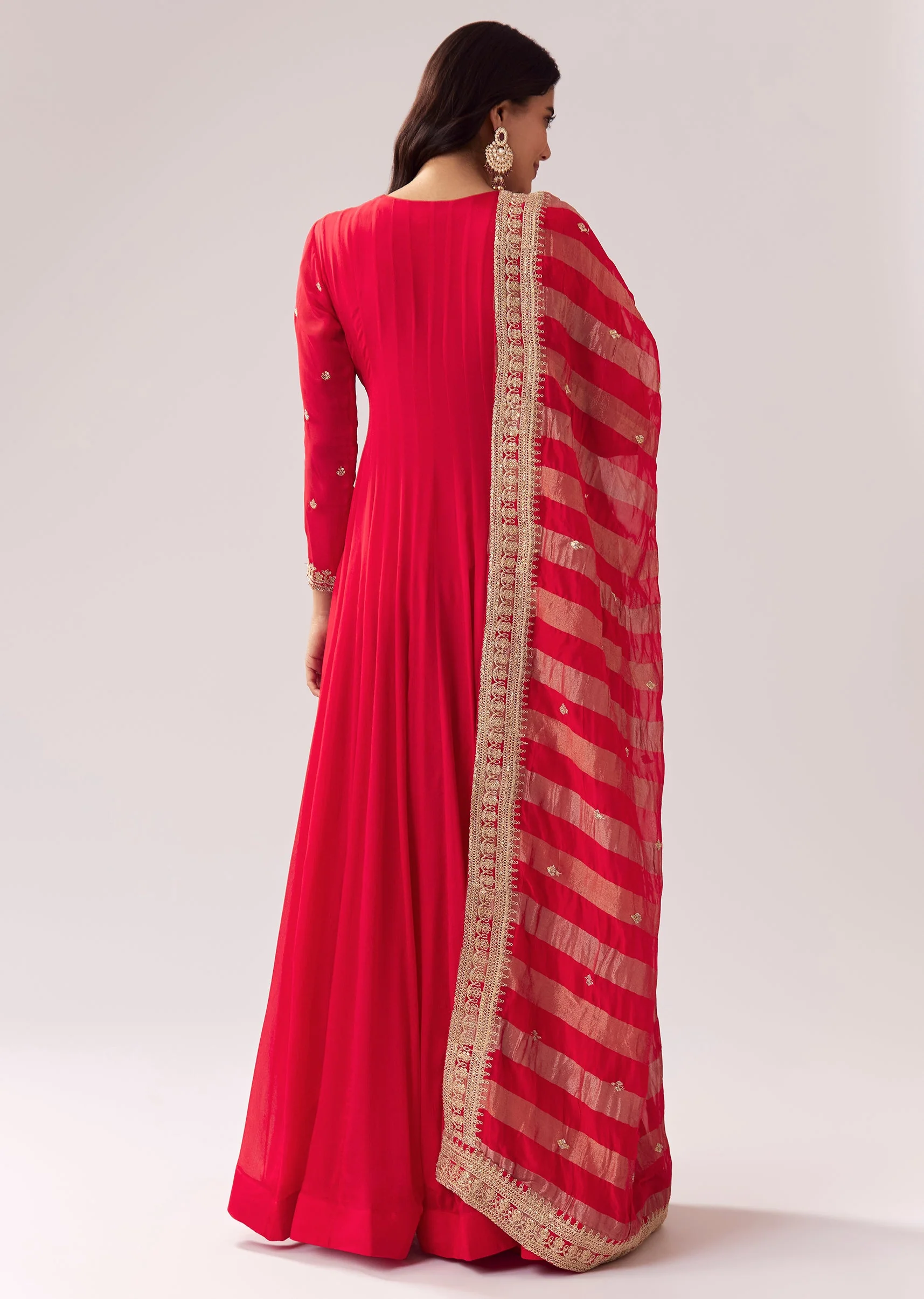 Red Anarkali With Zardozi And Sequins