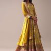 Yellow Floral Printed Anarkali Suit Set In Silk