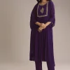 Purple Chinon Anarkali Suit With Zari Work
