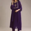 Purple Chinon Anarkali Suit With Zari Work