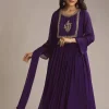 Purple Chinon Anarkali Suit With Zari Work