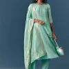 Aqua Blue Tissue Anarkali Set With Dupatta