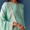 Aqua Blue Tissue Anarkali Set With Dupatta