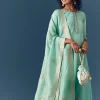 Aqua Blue Tissue Anarkali Set With Dupatta