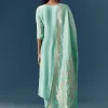 Aqua Blue Tissue Anarkali Set With Dupatta