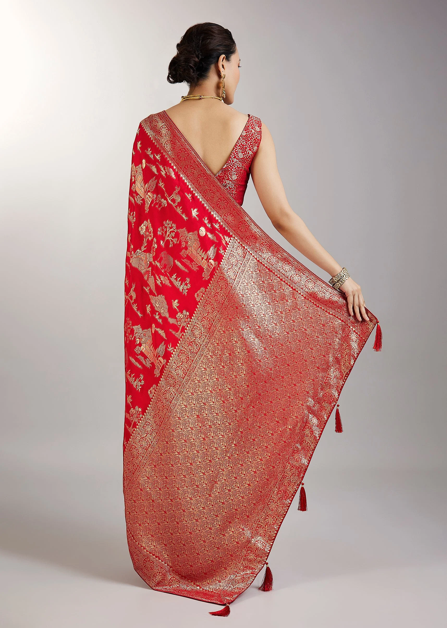 Red Dola Silk Jungla Weave Saree